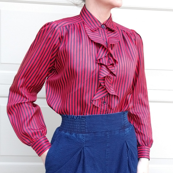80s Ruffles Vintage | Tops | Vintage Striped Ruffle Blouse 98s 80s S | Poshmark